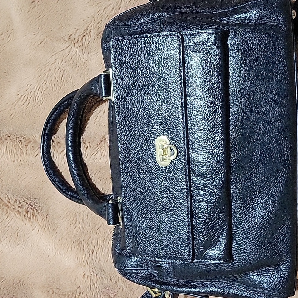 Rachel by Rachel Roy Black Leather Handle Bag with Wristlet with Removable Strap - Picture 2 of 11